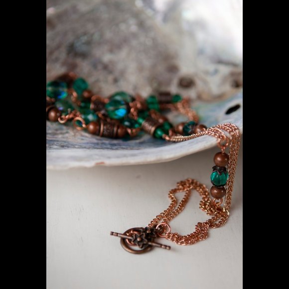 NEW Handmade - Aqua Green Glass and Copper Necklace - Picture 6 of 10